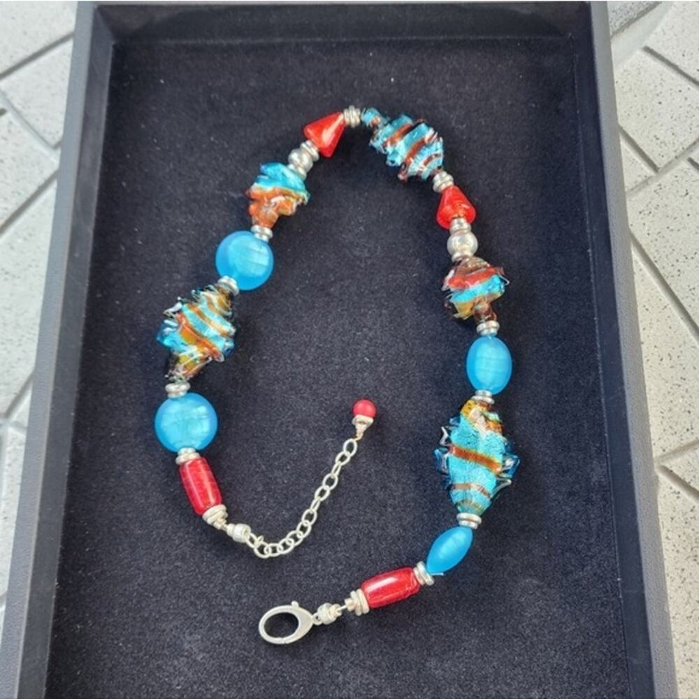 Vintage Chunky Murano Glass Lampwork Sculptural Beaded Necklace - Picture 9 of 11